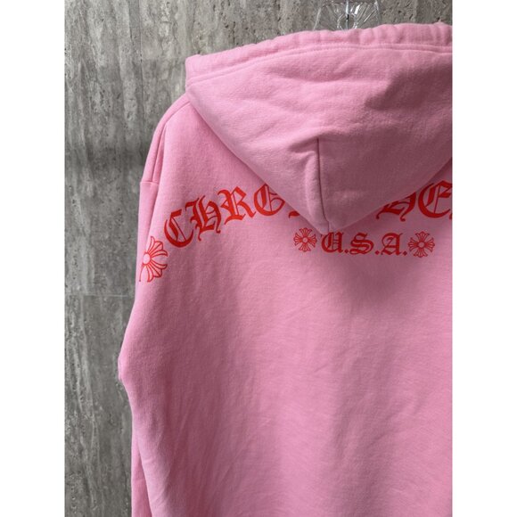 Chrome Heart U.S.A. Pink Hoodie With Kangaroo Pocket & Drawstring Hood - Picture 9 of 16